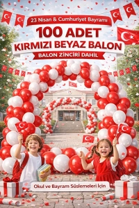 Kırmızı Beyaz Balon 100 Adet + Balon Zinciri – 23 Nisan ve Cumhuriyet Bayramı Süsleme Seti